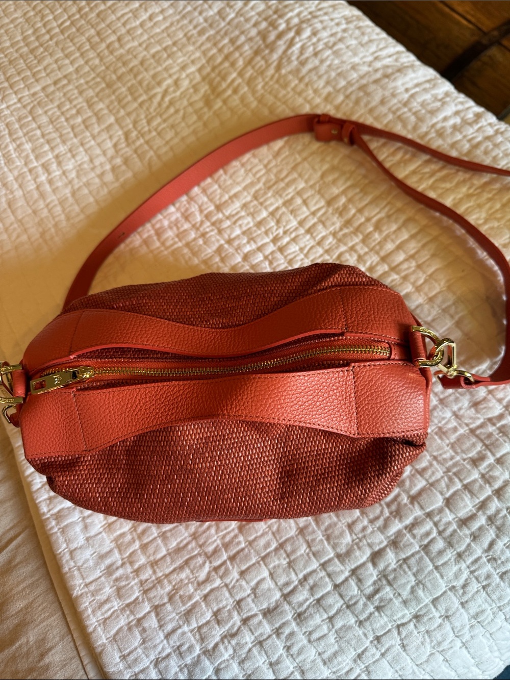 Textured Coral Crossbody Bag with Gold Hardware